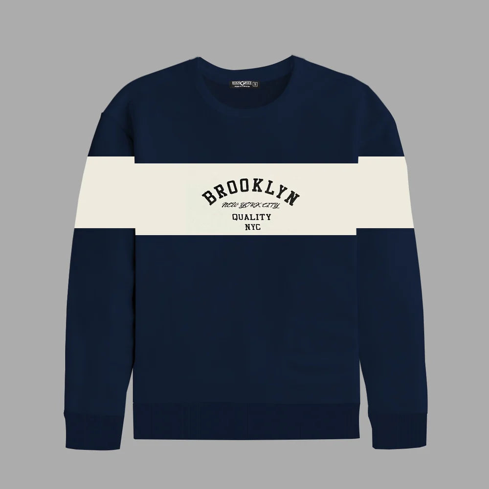 Cut & Sew "Brooklyn" Printed Panel Sweat Shirt - Navy