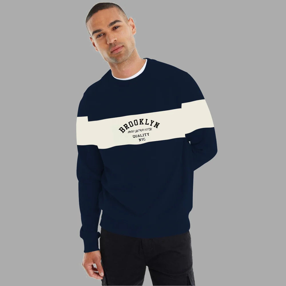 Cut & Sew "Brooklyn" Printed Panel Sweat Shirt - Navy